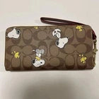 COACH x PEANUTS Long Zip around Wallet Snoopy Woodstock Khaki Signature