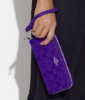 COACH,Zip-around Long wallet with Strap, C4452,Signature, Purple, New with Tag.
