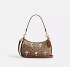 CBJ88 COACH x PEANUTS Teri Shoulder Bag Tan Brown Snoopy Print Signature Canvas