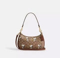 CBJ88 COACH x PEANUTS Teri Shoulder Bag Tan Brown Snoopy Print Signature Canvas