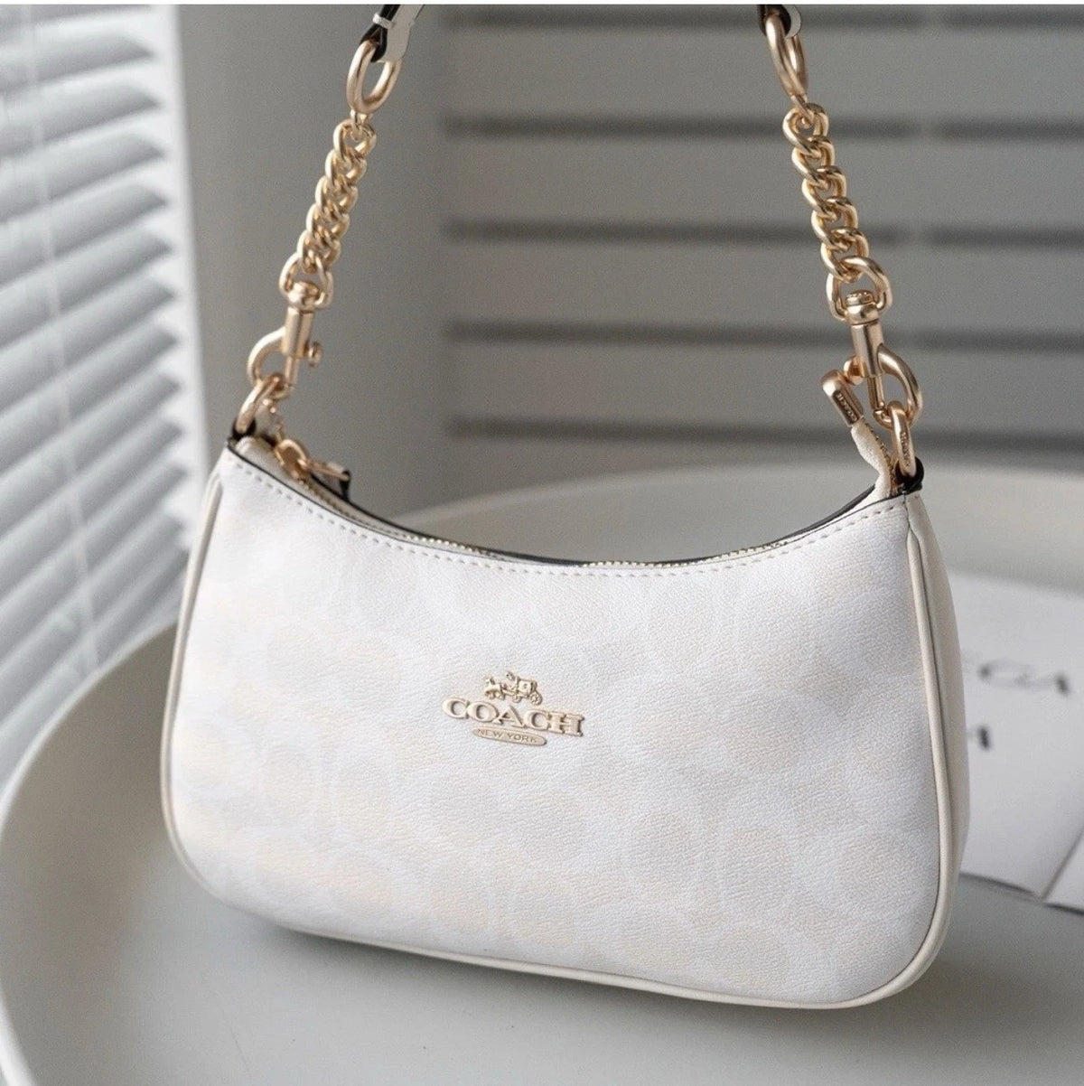 Coach Teri Women's Shoulder Bag In Signature Canvas - Chalk