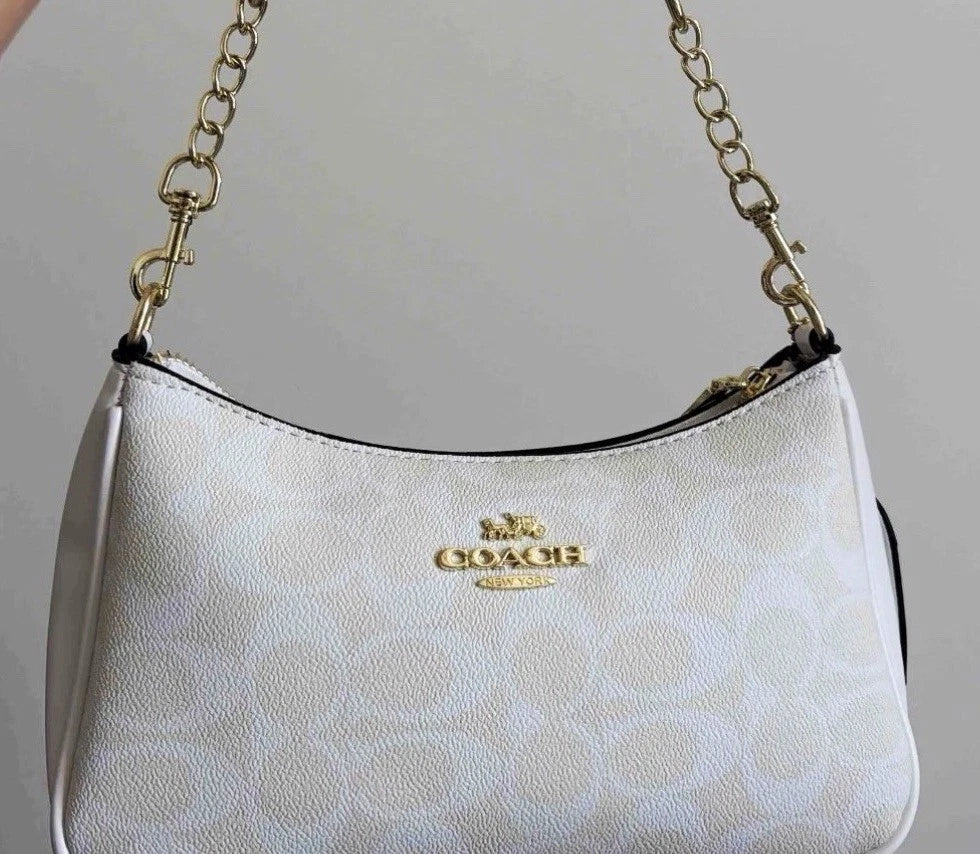 Coach Teri Women's Shoulder Bag In Signature Canvas - Chalk