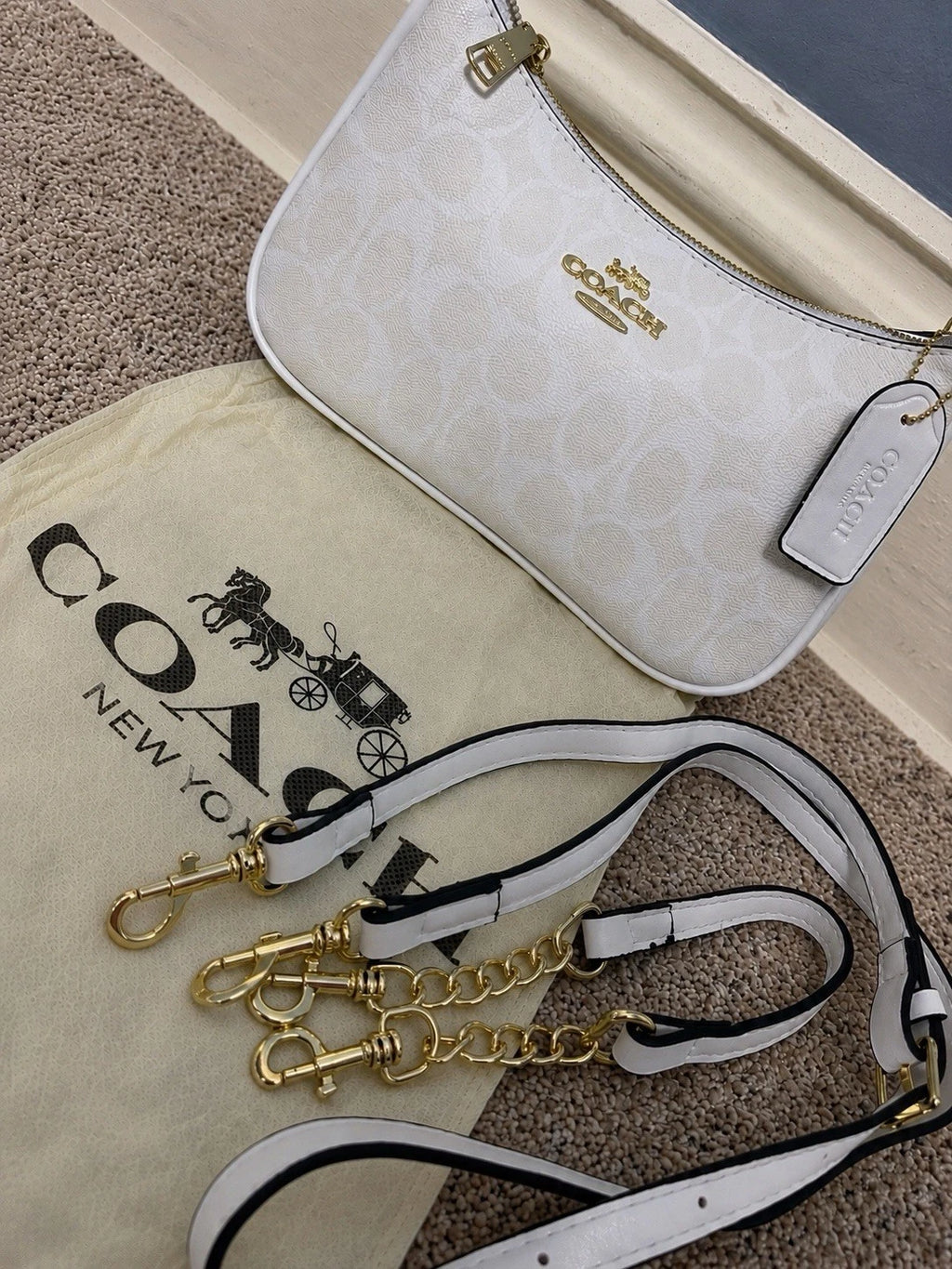 Coach Teri Women's Shoulder Bag In Signature Canvas - Chalk