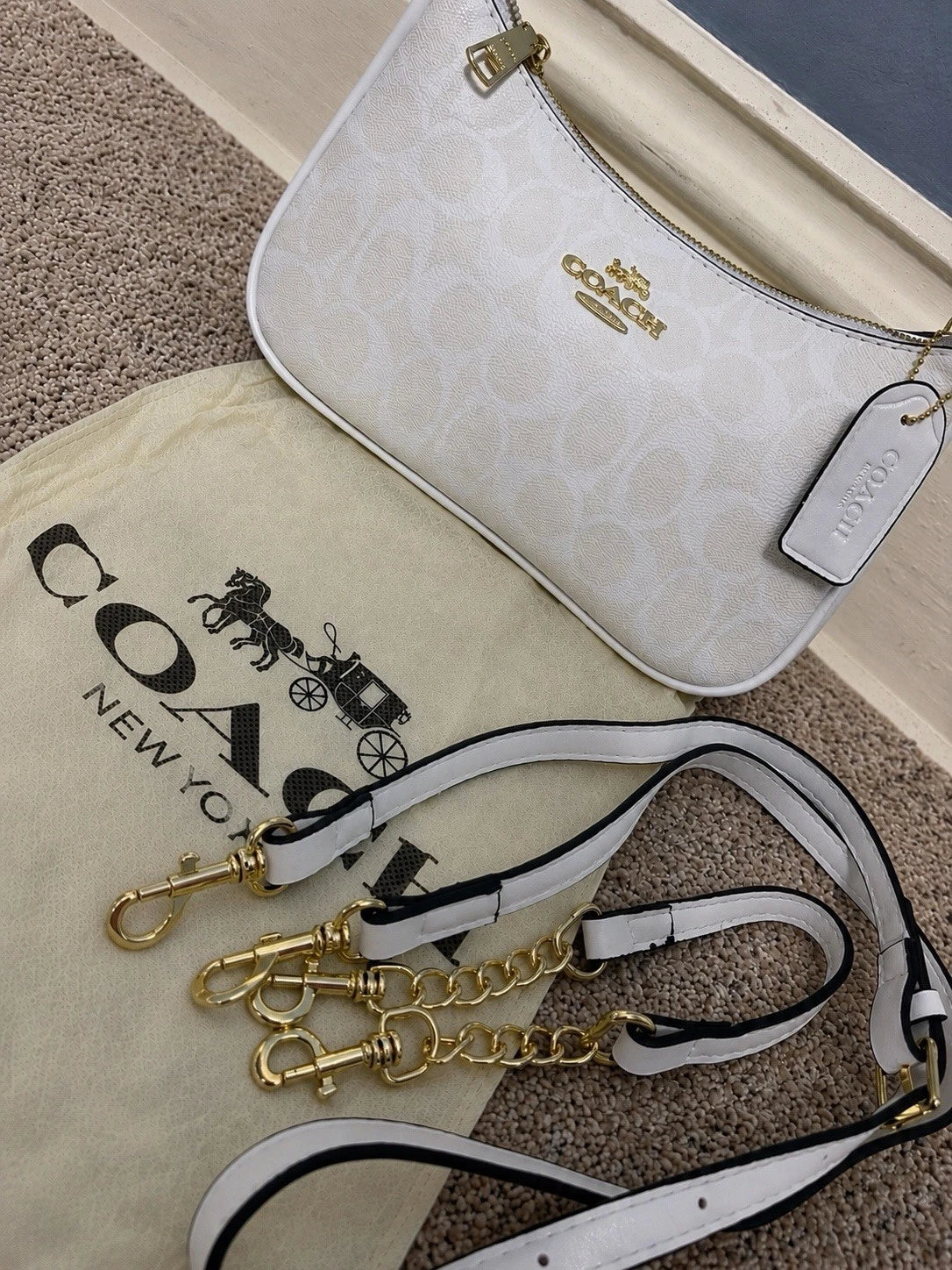 Coach Teri Women's Shoulder Bag In Signature Canvas - Chalk