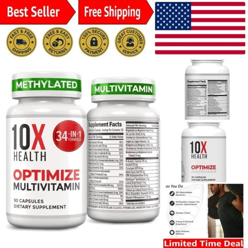 10X Health Optimize Methylated Multivitamin 90 Capsules free shipping