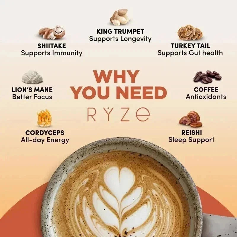Organic Ryze Mushroom Coffee 30 SERVINGS Instant Coffee
